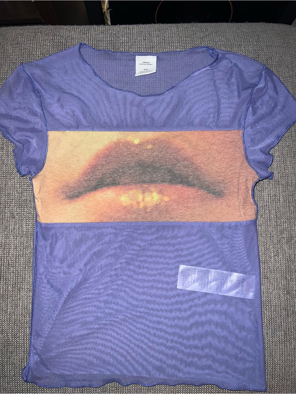 Urban Outfitters Purple Sheer Mesh Lips Graphic Top M